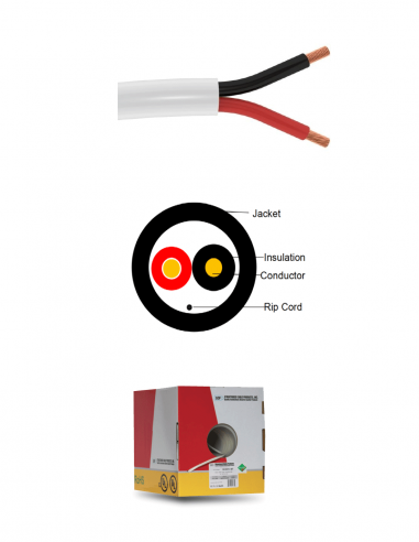 SCP | 12/2OFC-LZH-WT | Câble HP, 2 conducteurs multi-brins 3.3 mm² / Gaine Blanche / Ø ext. 8mm / 152m