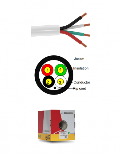SCP | 14/4OFC-LZH-WT | Câble HP, 4 conducteurs multi-brins 2 mm² /Gaine Blanche / Ø ext. 8mm / 152m
