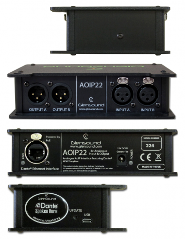 GLENSOUND | AoIP22 | Convertisseur audio symétrique bidirectionnelle 2 canaux Dante / AES67