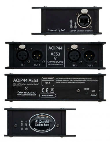 GLENSOUND | AoIP44 AES | Convertisseur 2 circuits AES3 pour Dante / AES67