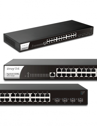DRAYTEK | P2280x | Switch 28 ports (24 ports Gigabit, 4 ports SFP+ 10 Gbps), PoE+ 400W, Manageable L2+