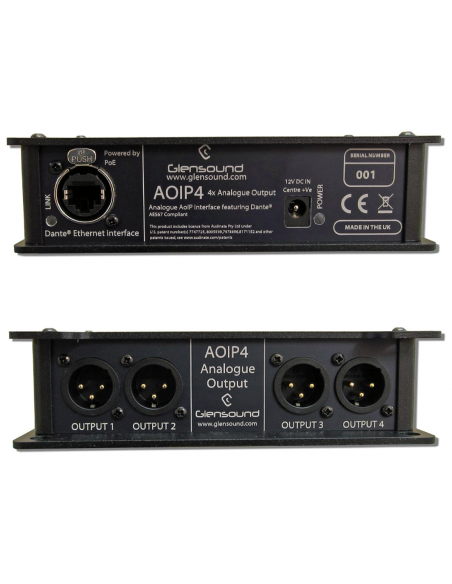 GLENSOUND | AoIP4O | Convertisseur Dante / AES67 vers 4 Sorties Audio Analogiques