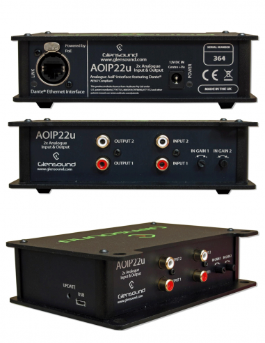 GLENSOUND | AoIP22u | Convertisseur audio analogique asymétrique bidirectionnelle 2 canaux Dante / AES67