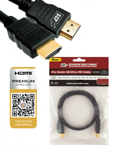 SCP | 944E-3 | Câble HDMI High Speed 2.0 | 4K-UHD | 18Gbps | 90cm