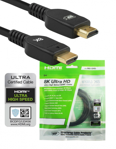SCP | 992UHS-0.5 | Câble HDMI Ultra High Speed | 8K-UHD | 48Gbps | 90cm