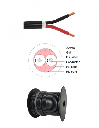 SCP | 14/2SP-DB500 | Câble HP à enterrer, 2 conducteurs multi-brins 1.3 mm² / Gaine Noire / Ø ext. 6.30mm / 152m