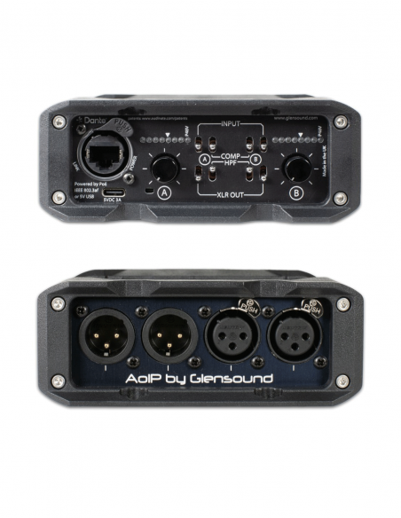 GLENSOUND | AoIP22M | Convertisseur et Ampli micro 2 canaux Dante / AES67 | Entrées commutables 