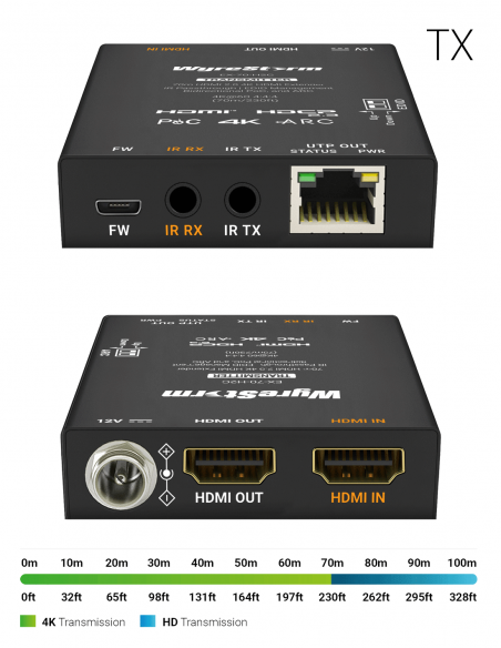 WYRESTORM&nbsp;|&nbsp;EX-70-H2C&nbsp;|&nbsp;Extendeur 4K HDR | 4:4:4/60Hz | IR Passtrough, ARC, Audio breakout, PoC (4K : 70m |1080p : 100m)