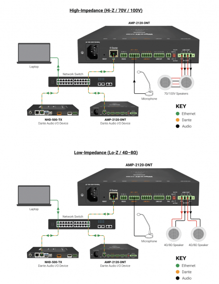 WYRESTORM&nbsp;|&nbsp;AMP-2120-DNT&nbsp;|&nbsp;Amplificateur IP numérique | 1 ou 2 canaux | 120W | Hi-Z-Lo-Z
