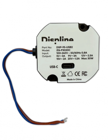 DISPLINE&nbsp;|&nbsp;DSP-95-USB2&nbsp;|&nbsp;Alimentation Encastrée Compacte 30W | USB-C