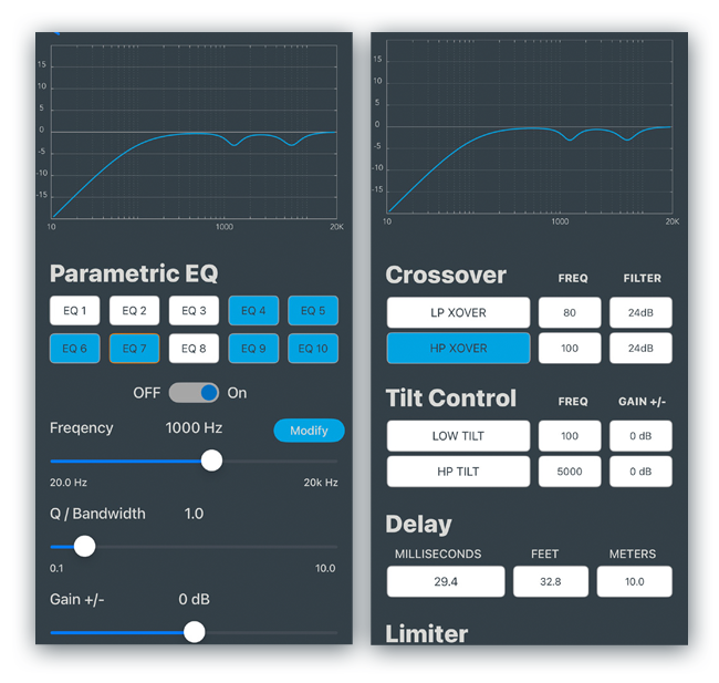 Edition des paramètres d'un preset EQ via l'app' SonARC !