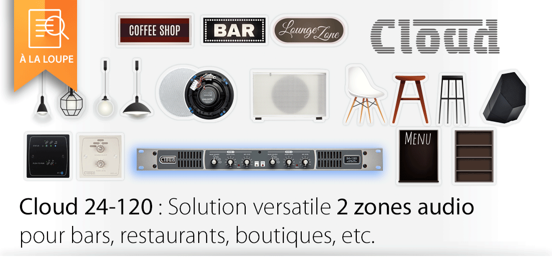 Cloud24-120 : la solution versatile 2 zones audio pour bars, restos, boutiques, etc.