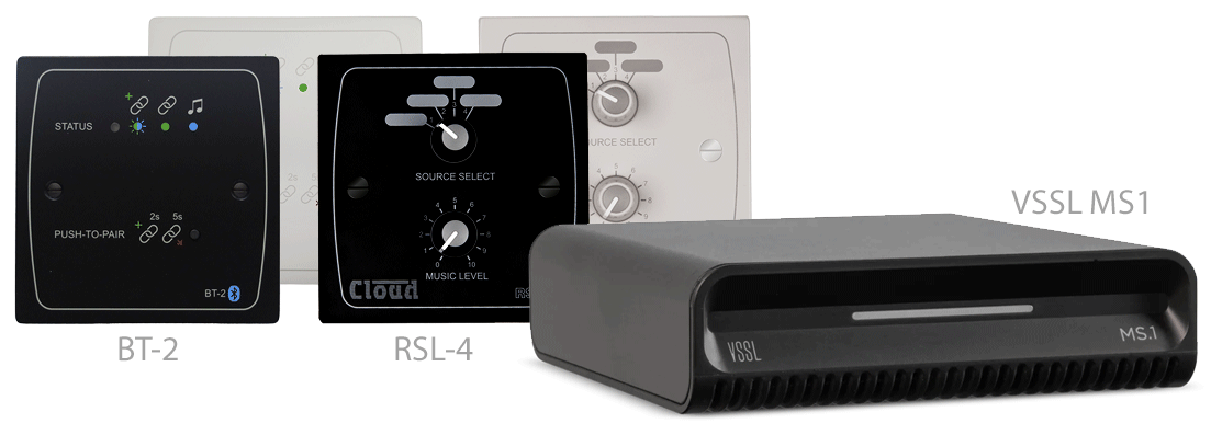 Claviers Muraux CLOUD BT-2, RSL-4 et Streamer Audio 1 zone VSSL MS1